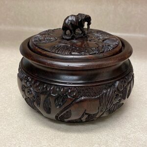 Animal theme Ebony hand carved trinket box